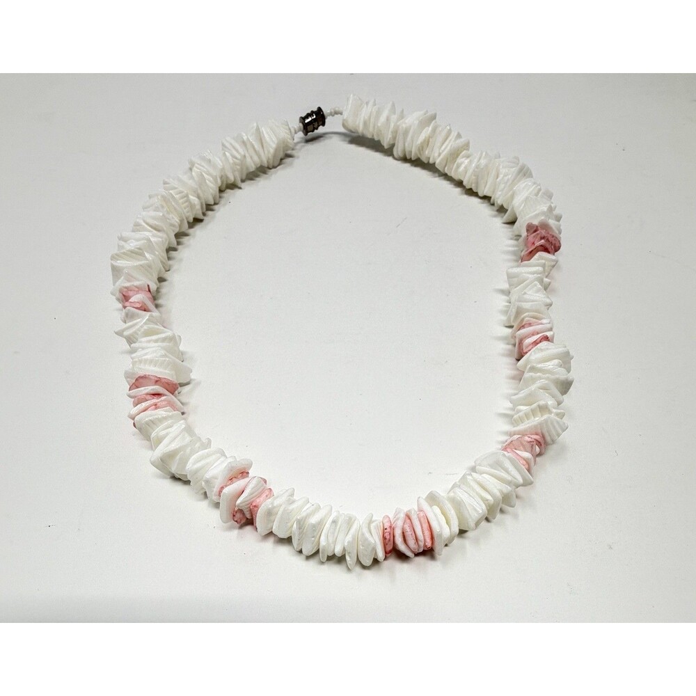 Chipped Puka Shell Necklace 18” Pink, WhiteChoker Hawaiian Surfer Beach - NEW